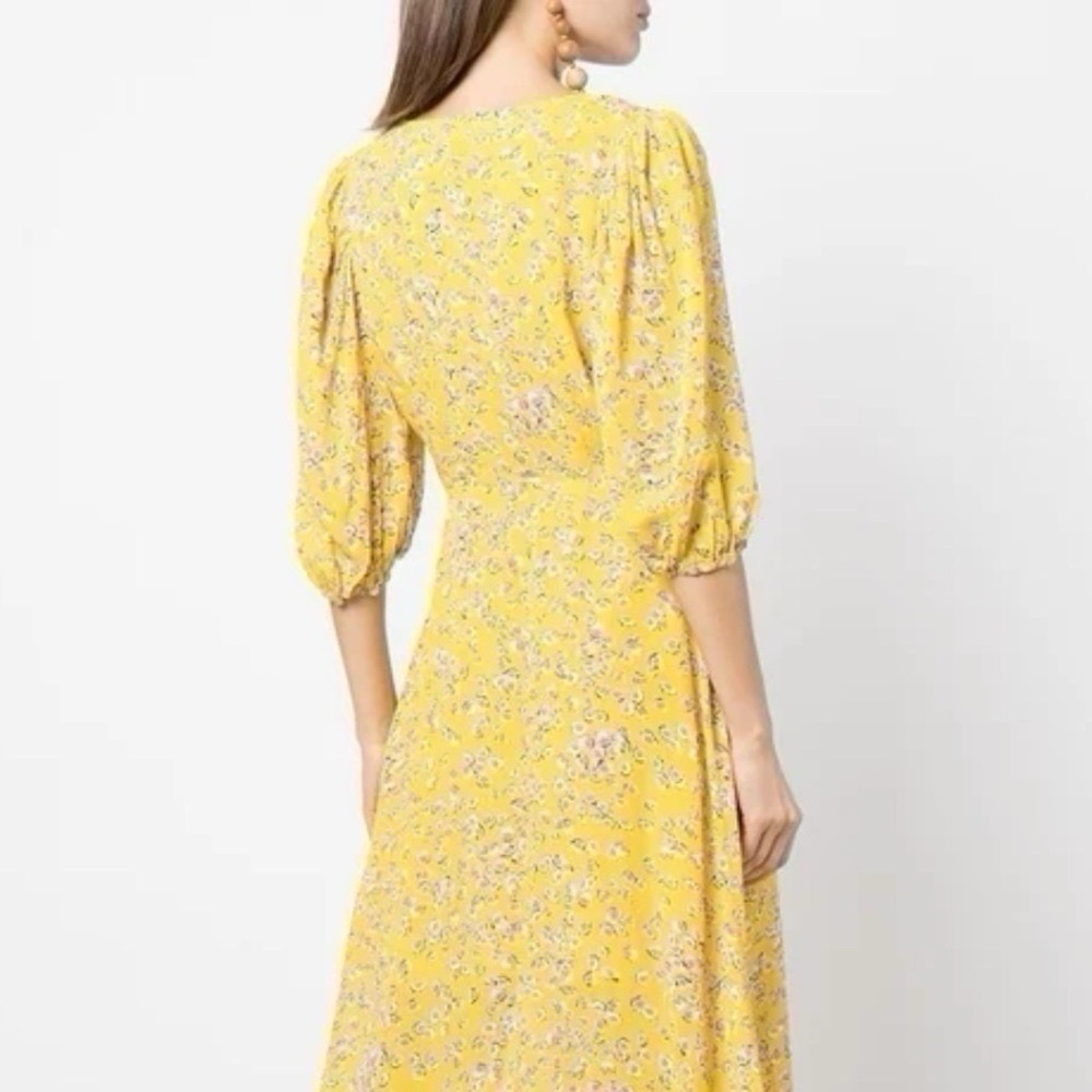 NEW Nicholas Danielle Yellow Floral Print Lace Up Mini Dress Size 4 - Picture 6 of 10